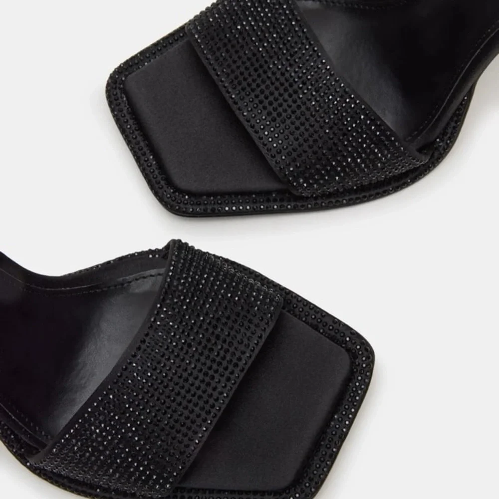 Steve Madden Yara Black Sparkle Embellished Rhinestone Open Toe Sexy Heels